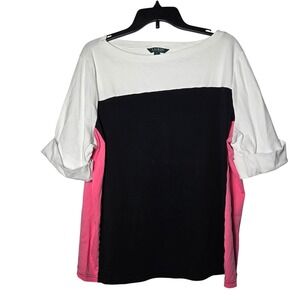 Lauren Ralph Lauren Colorblock Boat Neck Top Plus Size 3X Cuffed Sleeve